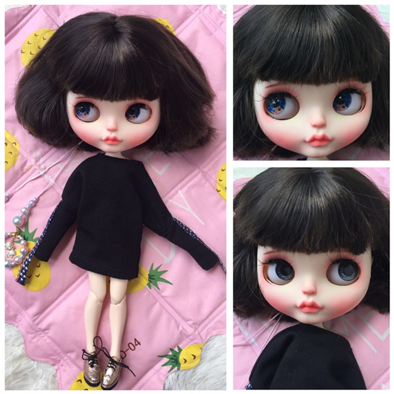 ICY DBS Blythe small cloth dolls dark brown black short hair 19 articular body white muscular reva finished tutorial