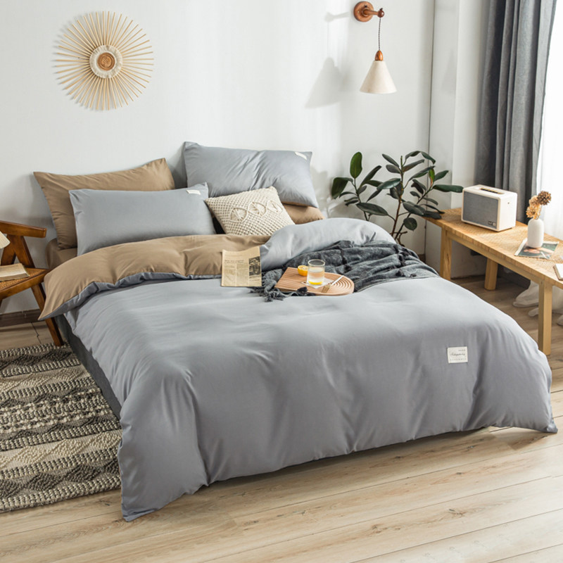 Pure color bedding four-piece student dormitory long-staple cotton bed sheet quilt cover single three-piece set can sleep naked