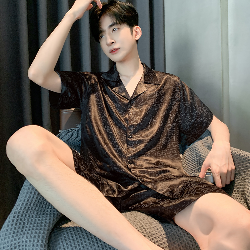 Victoria High-End Men's Pajamas Summer 2025 New Ice Silk Short-Sleeved Fashionable Men's Large Size Home Wear Set
