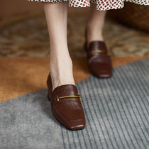 Lavard genuine leather square head retro 100 hitchhiking shoes heel coarse heel leather heels soft bottom fashion womens shoes