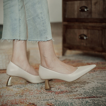 Lavard outer full skin ~ 2021 new metal with genuine leather shallow mouth with high heel 100 lap single shoe OL commute