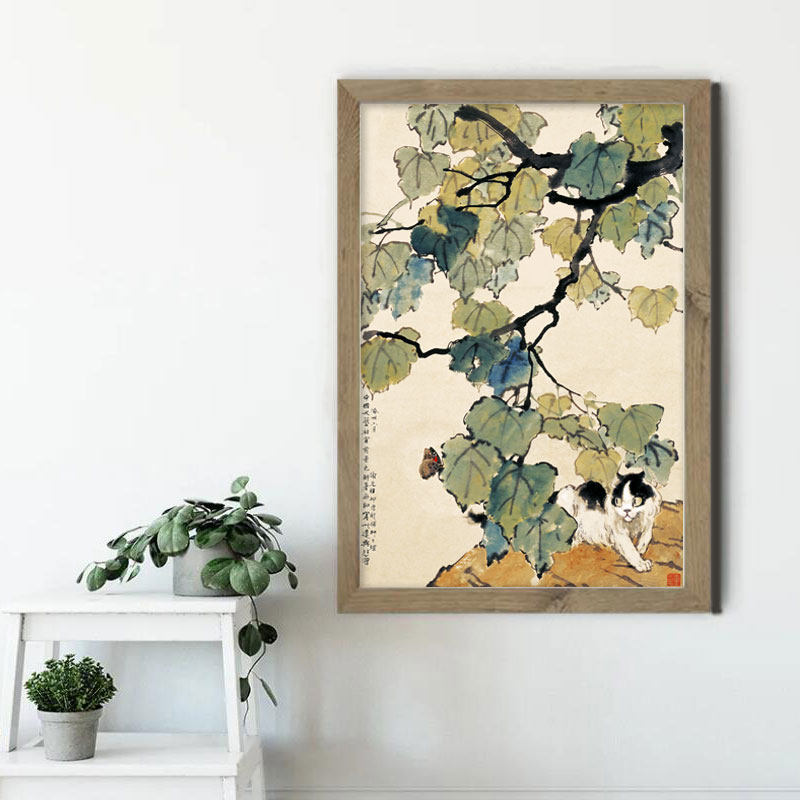 徐悲鸿梧桐猫蝶图轴优质布画芯写意国画精品竖款立轴墙画背景墙评价- 淘宝网