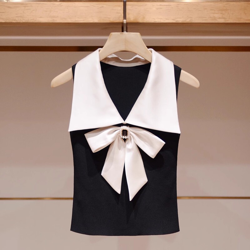 Yixian Light Luxury French Bow Sleeveless Knitted Vest for Women, Summer Outerwear, 2026 New Style, High-End Top