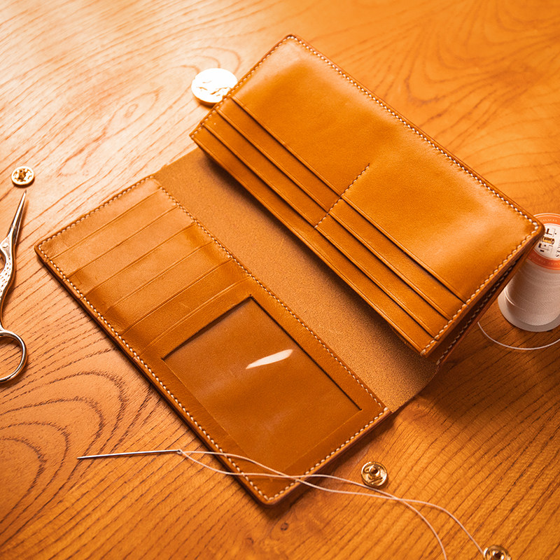 wayback handmade long version wallet hand sewn tannins beef leather multi-position large capacity genuine leather money clip male and female custom