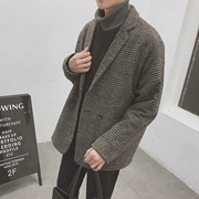 MIC mùa thu đông mặc cá tính Phiên bản Hàn Quốc của những người đàn ông dày retro kẻ sọc ngắn áo khoác gió trẻ trung áo khoác ngắn