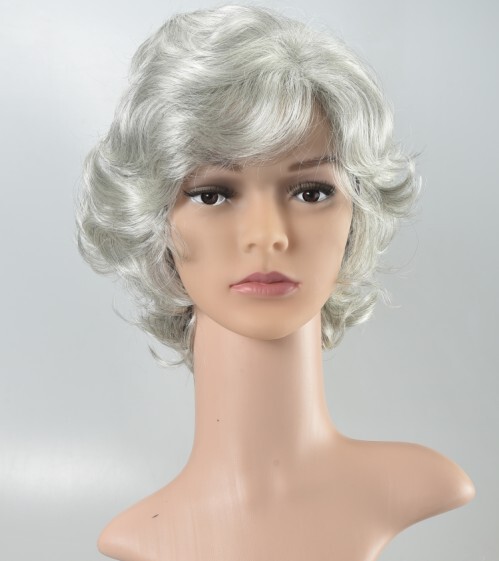 Middle-Aged and Elderly Women's Short Curly Wig with Side Part, Silver-White Wig for Performance, New Style for Old Ladies and Grandmothers Middle-Aged and Elderly Women's Short Curly Wig with Side Part, Silver-White Wig for Performance, New Style for Old Ladies and Grandmothers