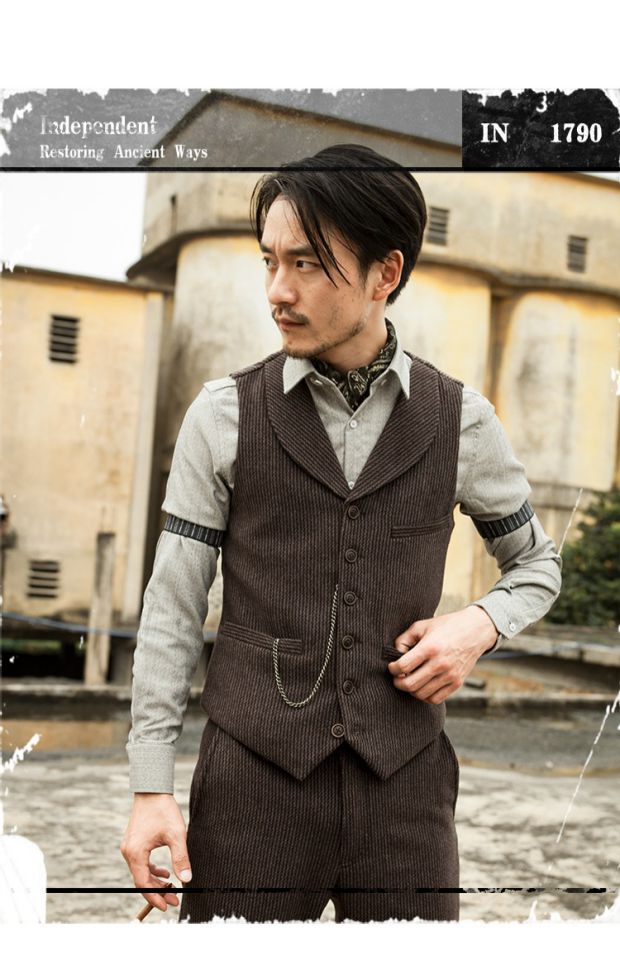 SOARIN Anh retro len sọc phù hợp với vest nam Lapel slim Slim vest vest vest giản dị - Dệt kim Vest đồ vest nam