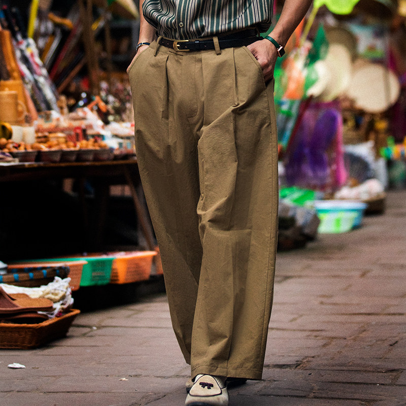 SOARIN American retro wide leg straight drum pants male Amei click Pure Cotton Casual Loose Tooling 90% Pants