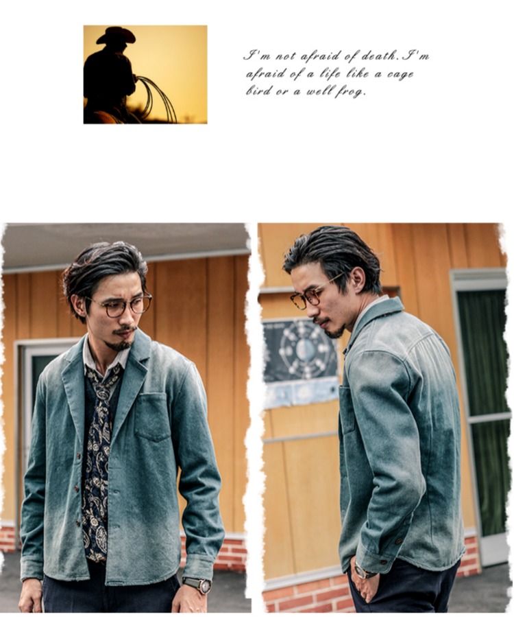 SOARIN áo sơ mi denim denim áo sơ mi Anh giản dị phù hợp với áo sơ mi cổ áo để làm cũ mặc áo sơ mi thủy triều - Cao bồi quần áo nam hàng hiệu	