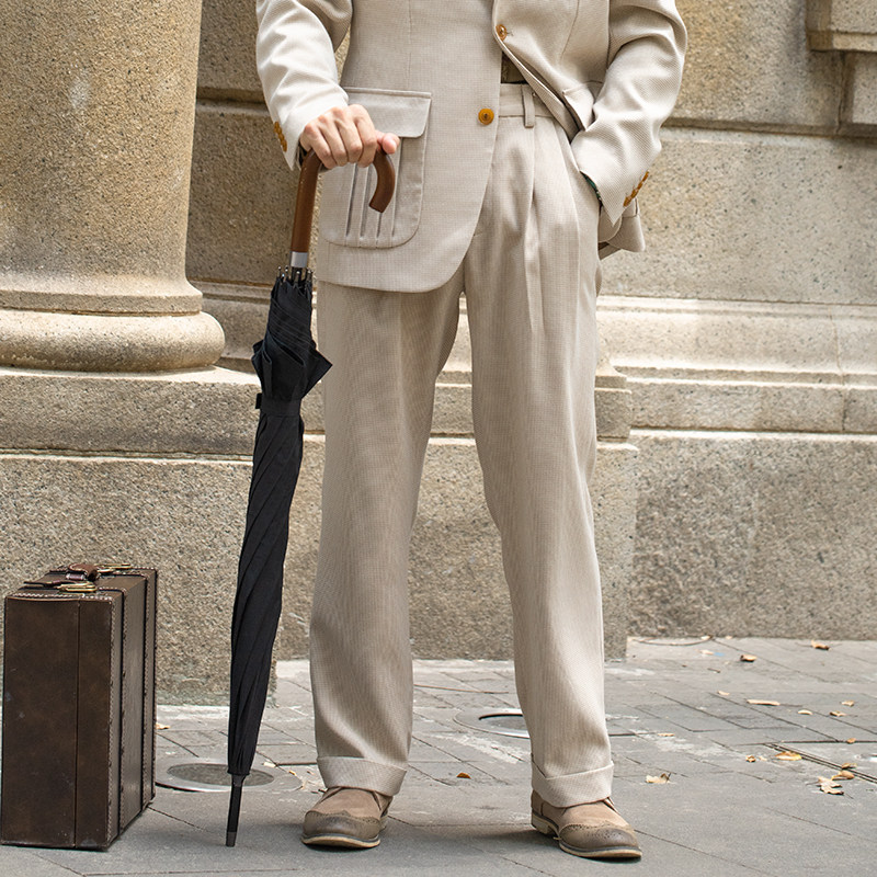 SOARIN INDEPENDENT RETRO PLAID STRAIGHT Pants Male Inron Business gentleman Leisure loose wide leg suit trousers