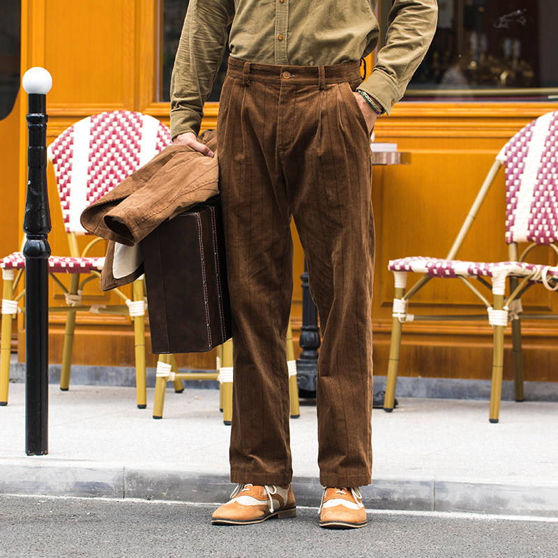 SOARIN Inlenty wind retro light core suede easy pants male streak business casual straight cylinder wide leg suit long pants