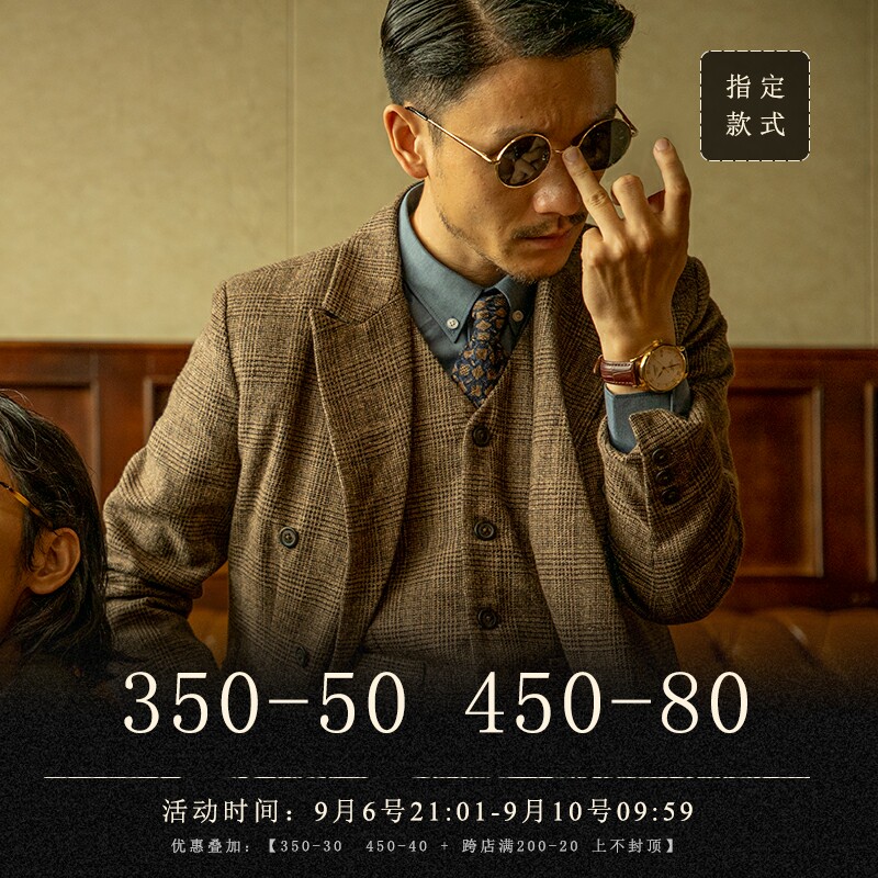 SOARIN British retro plaid suit jacket men's woolen plaid business casual double-breasted single suit