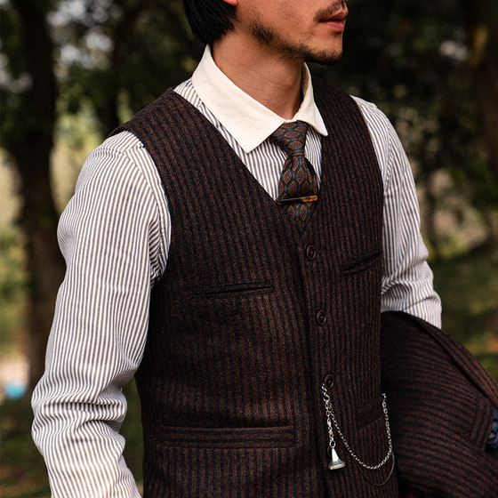 SOARIN Independent Retro Yuppie Wool Vest Male British Business Formal Striped Vest Suit Vest