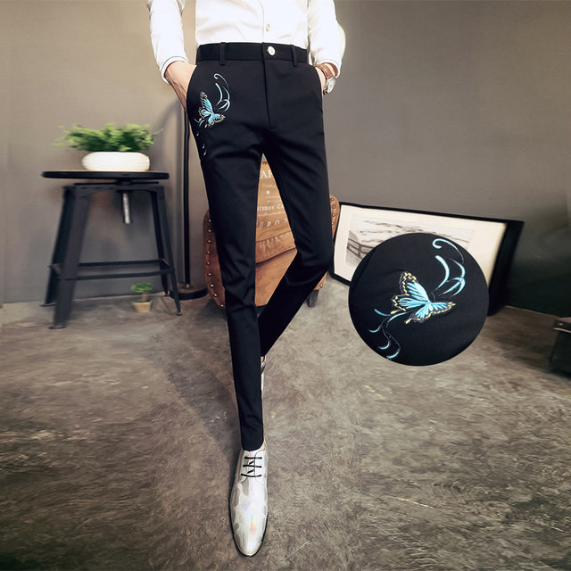 Spring and autumn slim fit trousers for men with small feet, Korean style trendy nine-point trousers, elastic high-end sense, handsome casual long trousers