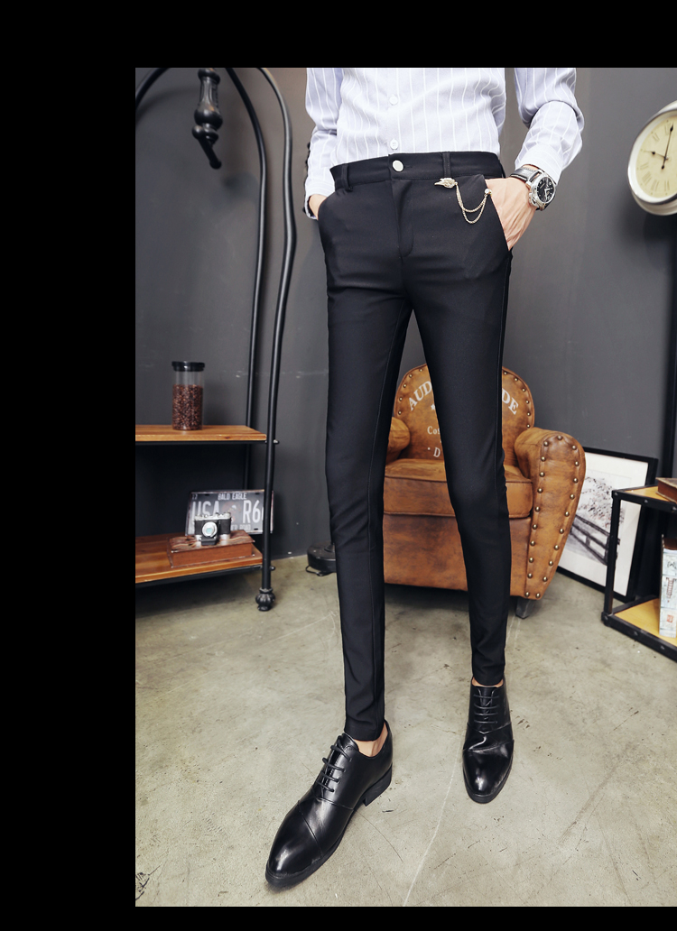 Xã hội anh chàng quần âu thủy triều nam Slim Hàn Quốc stylist tóc lưới màu đỏ thun bó sát chân skinny quần dài quần kaki nam