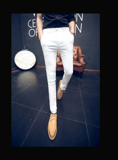 Quần bó chân màu đỏ co giãn phiên bản Hàn Quốc của xu hướng Slim night stylist làm tóc mỏng quần dài giản dị quần áo nam shop quần áo nam