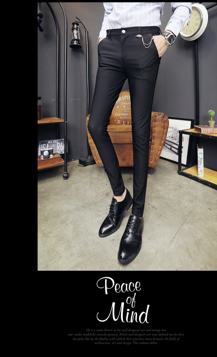 Xã hội anh chàng quần âu thủy triều nam Slim Hàn Quốc stylist tóc lưới màu đỏ thun bó sát chân skinny quần dài quần kaki nam