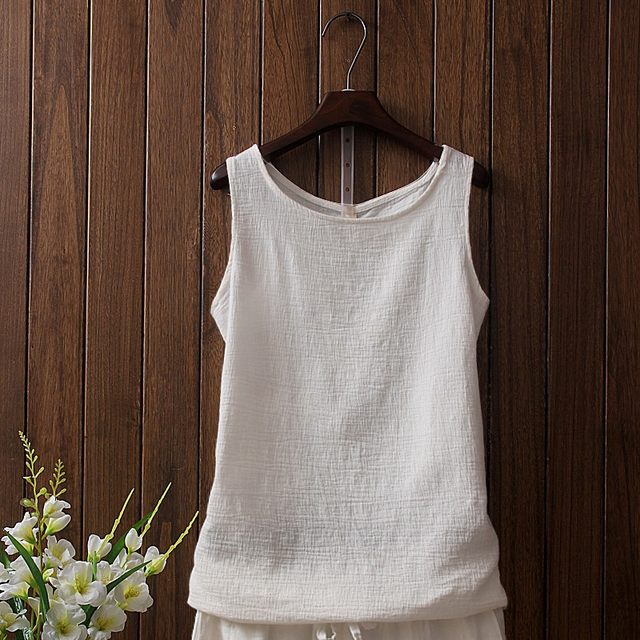 2018 summer ໃຫມ່ຝ້າຍແລະ linen camisole ແມ່ຍິງ linen bottoming ເສື້ອ summer sleeveless ເສື້ອທີເຊີດນອກເທິງຂະຫນາດໃຫຍ່