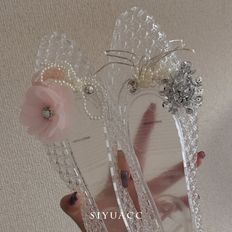 Elegant Pink Three-Dimensional Sequin Crystal Shoe Charms Tassel Rhinestone Hollow Jelly Shoe Decorations for Women
