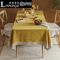 Tablecloth fabric Nordic light luxury cotton linen coffee table tablecloth rectangular ins style retro American pastoral tablecloth round table
