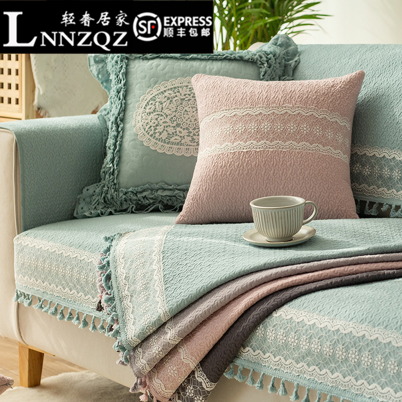 Cotton sofa cushion four seasons universal fabric non-slip solid wood cushion simple modern leather sofa cover back towel