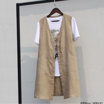 Spring and summer linen vest womens long sleeveless cotton hemp shoulder loose thin V-neck casual thin Joker coat