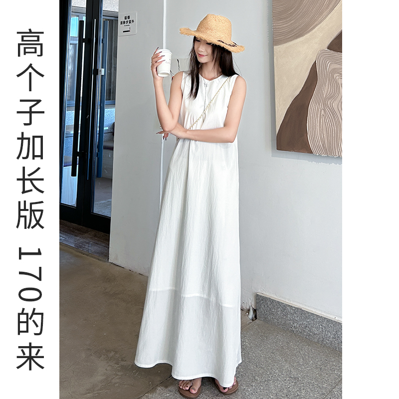 White Sleeveless Dress for Women, High-End Style, Extra-Long Version for Tall People, 170cm Long Dress, Slimming, Height-Enhancing, Elegant, Sexy, Summer