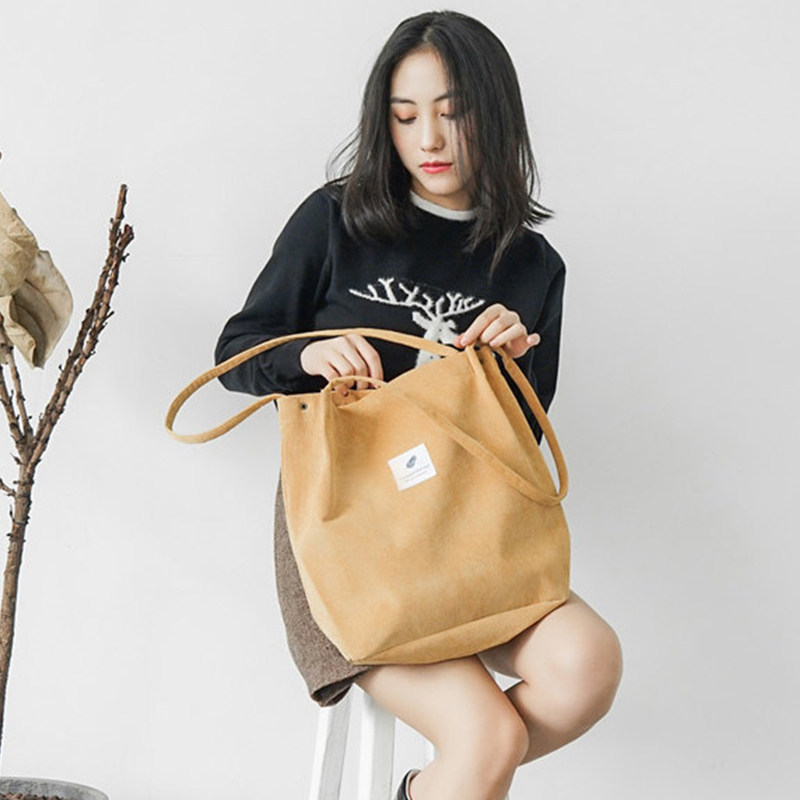 Korean ins canvas bag women's single shoulder simple literary hundred tower student small fresh corduroy portable shopping bag