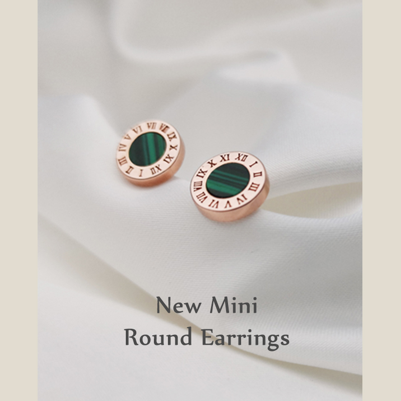 Roman numeral malachite European and American stud earrings female male couple sterling silver plated 18K gold unisex Japan and Korea sleep without picking