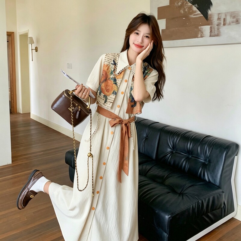 2026 Early Summer Gorgeous Floral Dress, Beach-Style Dress, Shirt Dress, Long Dress, Particularly Beautiful Cinched Waist Dress