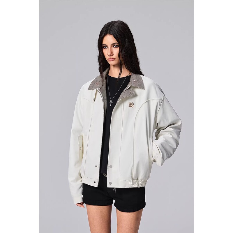 Official Genuine Mrakeai Kyyds Mk Lapel Barn-Style Deconstructed Jacket with Houndstooth Color-Blocking, Stylish and Cool