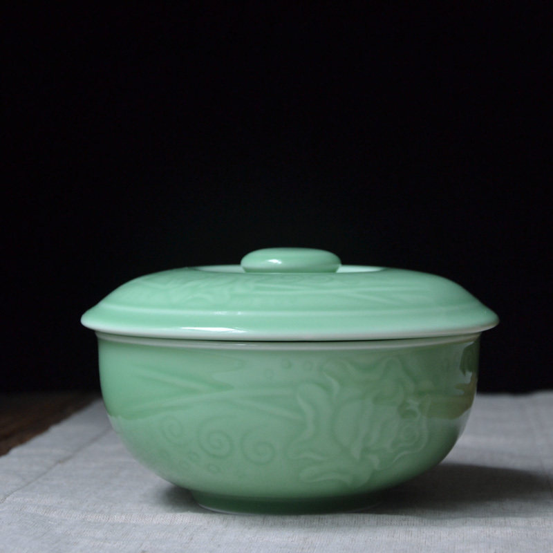 Chinese style ceramic with lid soup bowl Longquan green porcelain rose pans Home Foam Noodle Bowl Stew bowl Large Number Saucepan Saucepan