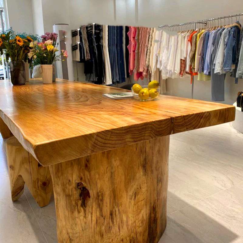 Clothing store display table long table solid wood placement table log large board table irregular island platform flowing water platform visualizer
