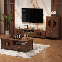 Coffee table TV cabinet combination new Chinese style home living room storage wine cabinet retro solid wood color integrated storage cabinet new style