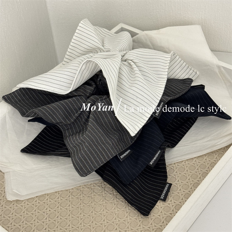 Korean-Style Retro High-End Fabric Large Square Scarf Hair Tie Square Low Ponytail Hair Rope Striped Versatile Elegant Hair Accessory Korean-Style Retro High-End Fabric Large Square Scarf Hair Tie Square Low Ponytail Hair Rope Striped Versatile Elegant Hair Accessory