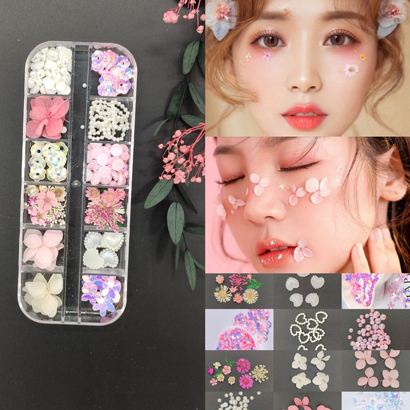 Authentic Children's Day Dried Flower Face Stickers, Petal Face Stickers, Photo Flower Fairy Accessories, Makeup Stage Butterfly Stickers with Rhinestones