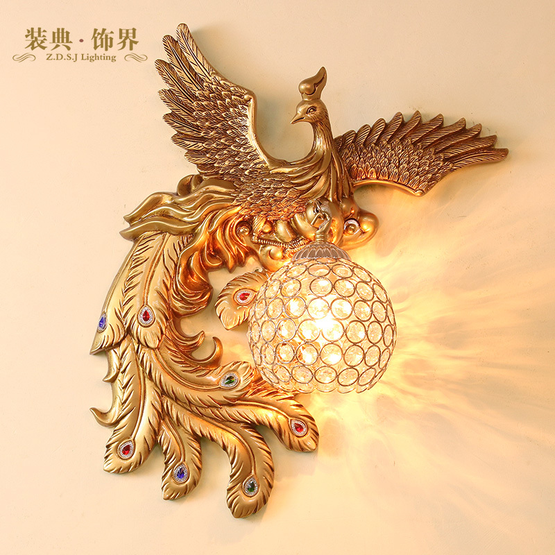 European-Style Phoenix Decorative Doorway Wall Lamp, Living Room Background Wall Lamp, Creative Retro Staircase Aisle Lamp, Bedroom Bedside Lamp