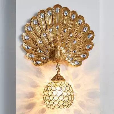 European style retro creative crystal peacock lamp charging free wiring wall lamp living room TV Wall aisle bedroom bedside lamp