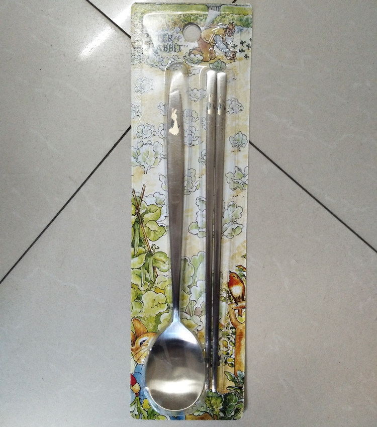 Korean imported tableware Peter Rabbit's still version tungsten steel spoon chopsticks adult spoon chopsticks tablespoon meal chopsticks
