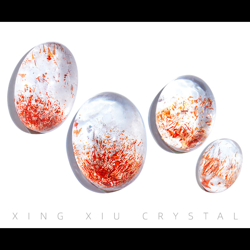 星宿家天然水晶超級七老料芬達色金草莓晶吊墜雕刻件蛋形戒面項墜