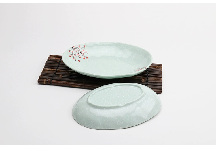 Đĩa melamine hình bầu dục Đĩa nhựa gia dụng A5 tuyết đêm màu đỏ giả sứ bộ đồ ăn đĩa cá đĩa sushi đĩa thịt nướng - Đồ ăn tối