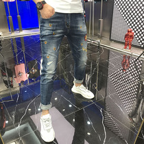 Jeans men early autumn 2020 new European goods embroidery small feet long personality slim Joker youth trend men