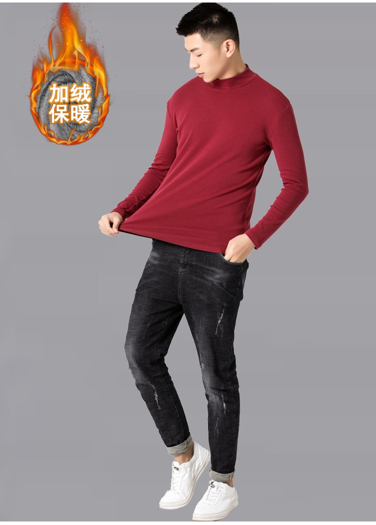 Mùa đông nam cổ cao nửa cổ cộng với kích thước cộng với áo nhung dày đáy quần Slim ấm cổ cao cotton áo thun dài tay đồ lót shop áo thun nam