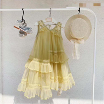 Girls dress with dress for summer dress New South Korean boy dress foreign air trendy female baby web yarn splicing lace lace princess dress