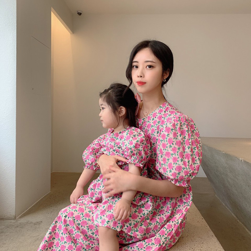 Fried street is not the same as parent-child dress mother and daughter summer wear new Korean version of children's clothing foreign girls breathable print dress