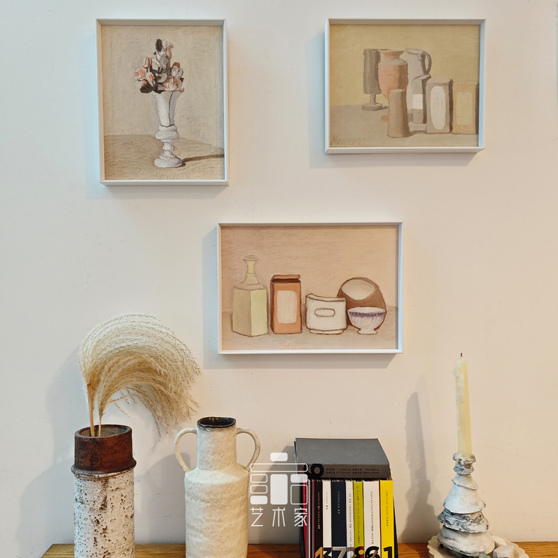 Floral Morandi Still Life Decorative Wall Art Micro-Print White Wood Veneer Aluminum Alloy Frame Modern Quiet Minimalist Artistic