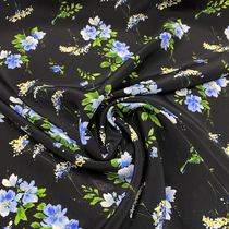 100% pure mulberry silk silk double crepe black bottom small green flower New shirt dress fabric