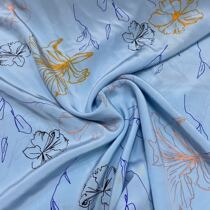 100%pure mulberry silk silk crepe sky blue hand-painted flowers Spring and summer new shirt dress fabric