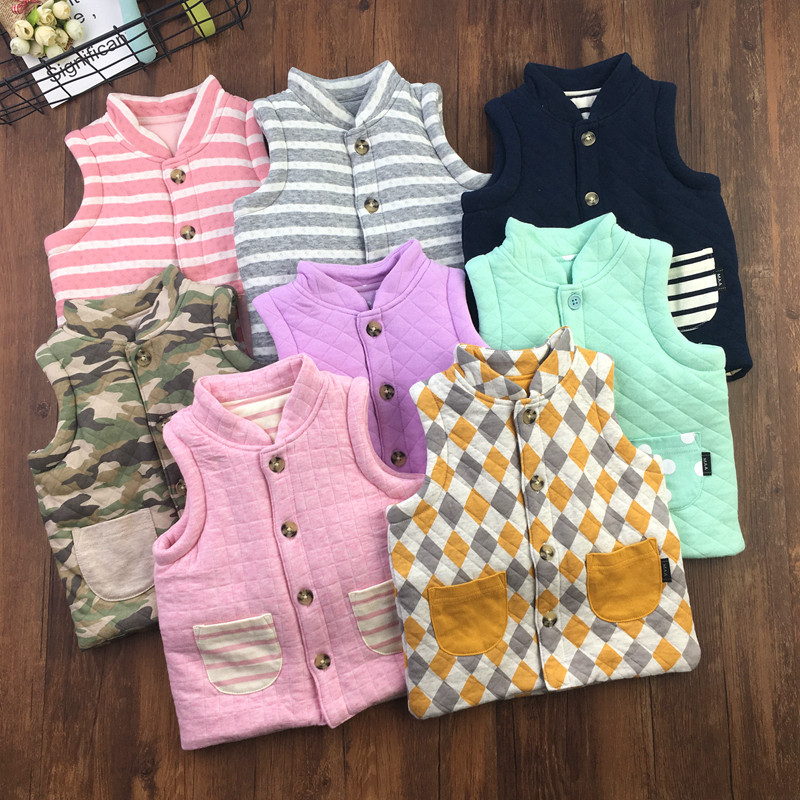 80-120 yards children's padded vest men and women baby pure cotton air layer warm plus cotton waistcoat winter vest buckle