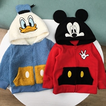90-140 children suede jacket with cap zipped cover with male and female baby shake grain velvet blouse light warm teddy suede